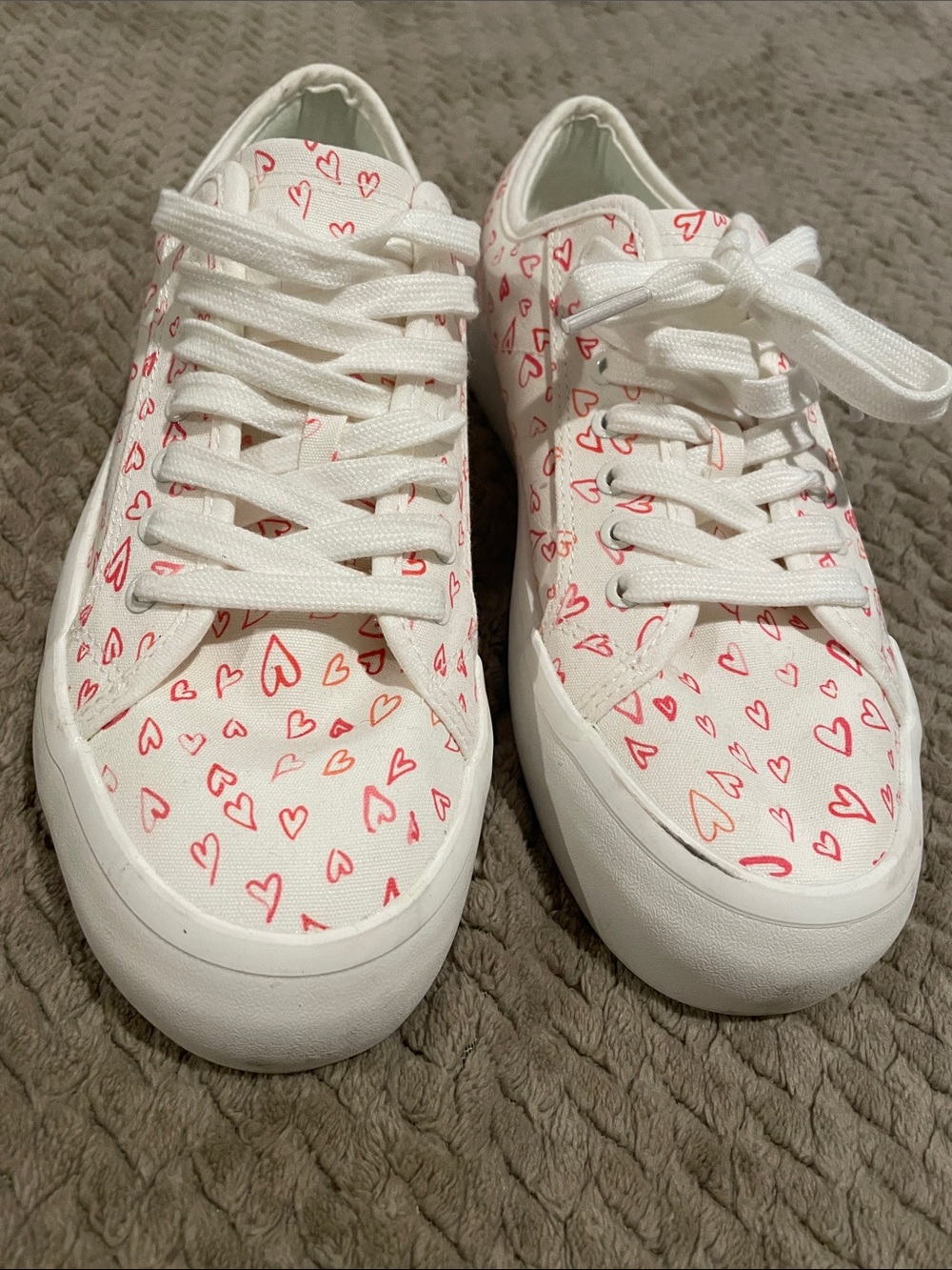 Joie White Sneakers with Pink Heart Print